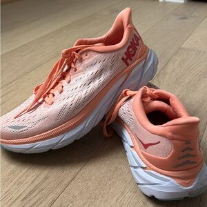 Hoka Women's Clifton Orange Coral Running Shoes - Size 7